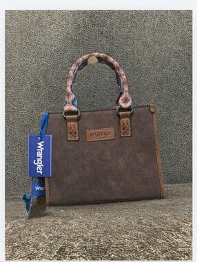 🔥 Wrangler Brown Faux Leather Tote with Patterned Handles